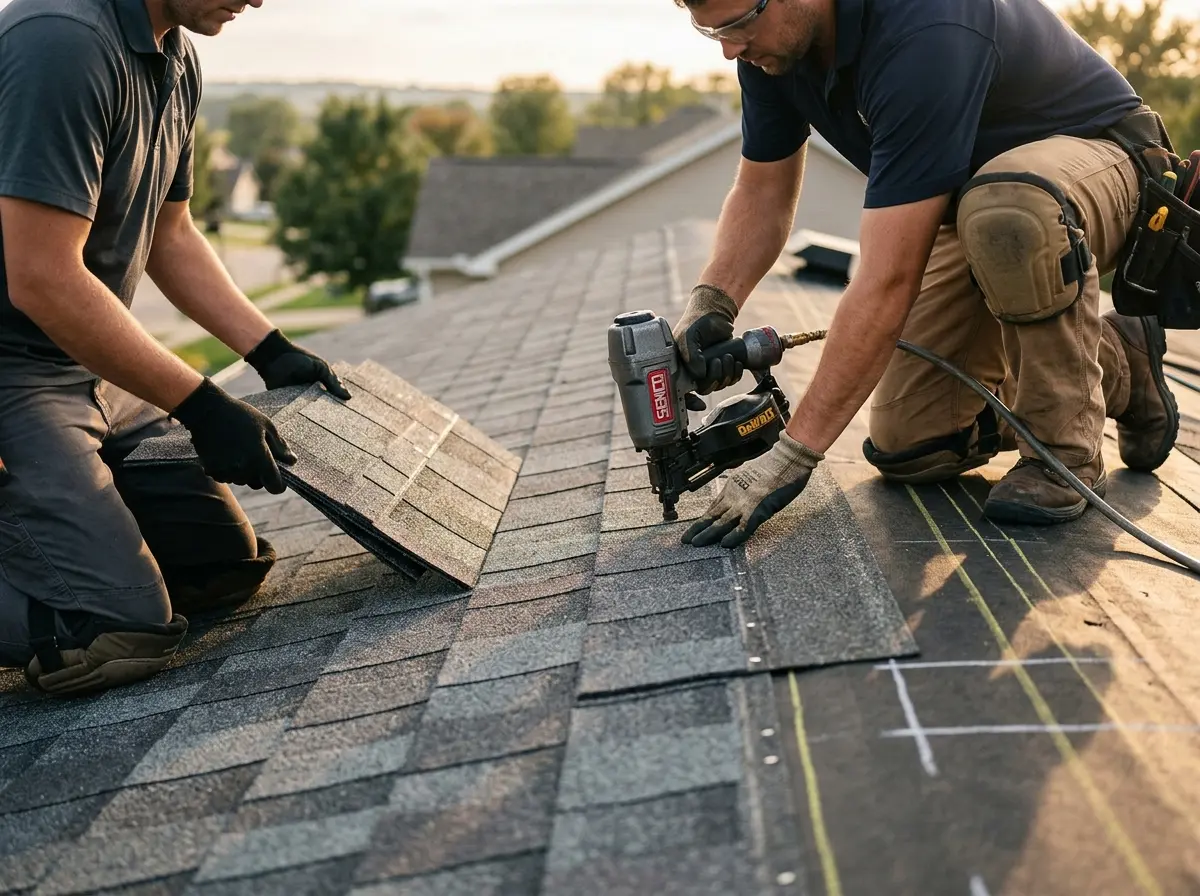 Professional roofer working on a residential roof in Lexington Park